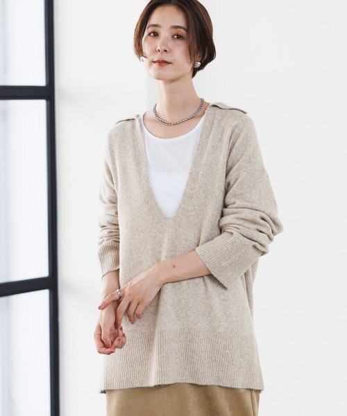LEPSIM（レプシィム）の「7ゲージ深Vスキッパーチュニック　971257（ニット/セーター・レディース・イエロー/ベージュ/グレー・FREE）」の6枚目の写真