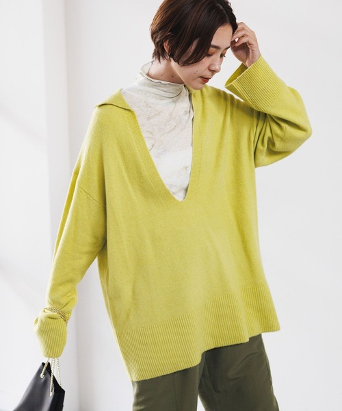 LEPSIM（レプシィム）の「7ゲージ深Vスキッパーチュニック　971257（ニット/セーター・レディース・イエロー/ベージュ/グレー・FREE）」の9枚目の写真