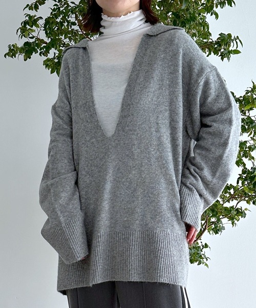 セール】7ゲージ深Vスキッパーチュニック 971257（ニット/セーター