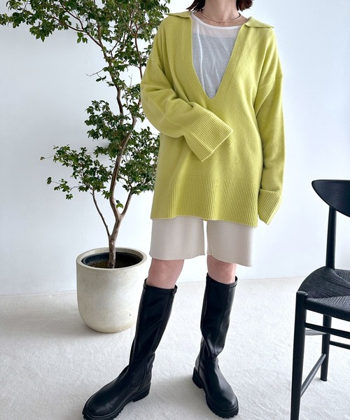 セール】7ゲージ深Vスキッパーチュニック 971257（ニット/セーター