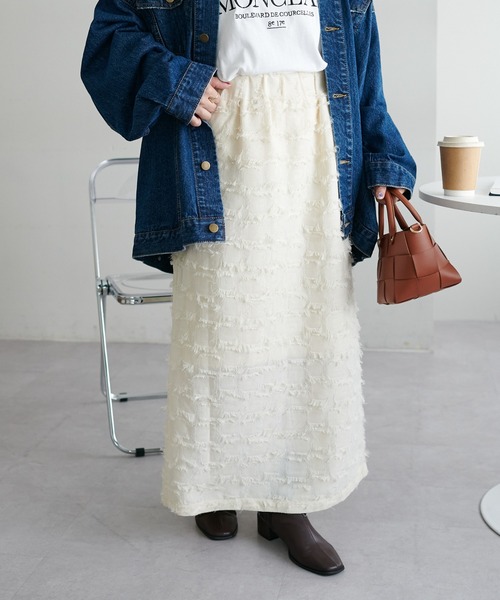 DISCOAT（ディスコート）の「フリンジナロースカート（スカート・レディース・オフホワイト/ブラック・FREE）」の6枚目の写真