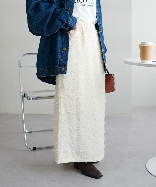 DISCOAT（ディスコート）の「フリンジナロースカート（スカート・レディース・オフホワイト/ブラック・FREE）」の7枚目の写真