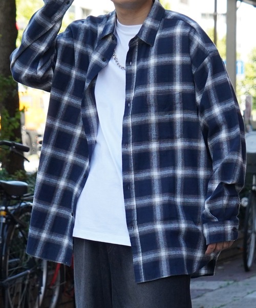 ILL'S（イルズ）の「ソフトコットン オンブレチェック / ネルチェック ビッグシルエットシャツ 【ILL'S】（シャツ/ブラウス・メンズ・ネイビー/ブラック/チャコールグレー/ブラウン/ホワイト・L/M）」の5枚目の写真