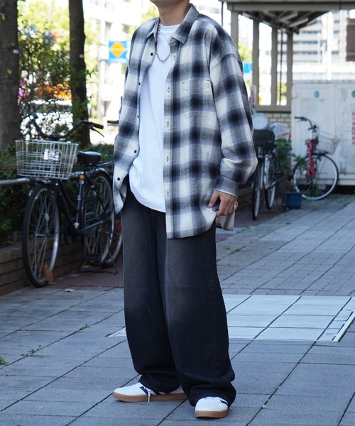 ILL'S（イルズ）の「ソフトコットン オンブレチェック / ネルチェック ビッグシルエットシャツ 【ILL'S】（シャツ/ブラウス・メンズ・ネイビー/ブラック/チャコールグレー/ブラウン/ホワイト・L/M）」の22枚目の写真