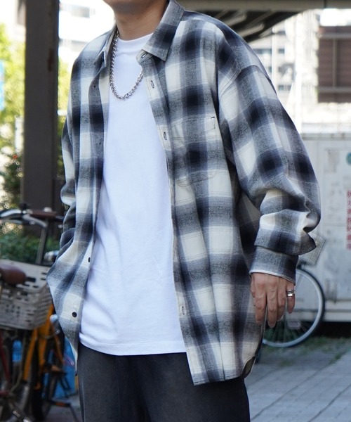 ILL'S（イルズ）の「ソフトコットン オンブレチェック / ネルチェック ビッグシルエットシャツ 【ILL'S】（シャツ/ブラウス・メンズ・ネイビー/ブラック/チャコールグレー/ブラウン/ホワイト・L/M）」の18枚目の写真