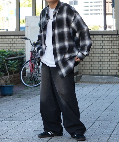 ILL'S（イルズ）の「ソフトコットン オンブレチェック / ネルチェック ビッグシルエットシャツ 【ILL'S】（シャツ/ブラウス・メンズ・ネイビー/ブラック/チャコールグレー/ブラウン/ホワイト・L/M）」の14枚目の写真