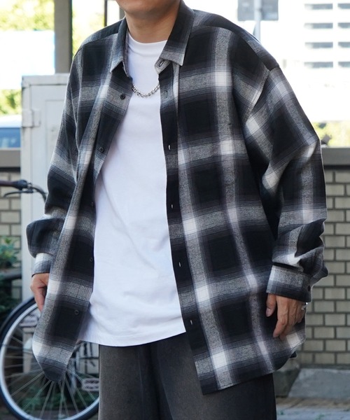 ILL'S（イルズ）の「ソフトコットン オンブレチェック / ネルチェック ビッグシルエットシャツ 【ILL'S】（シャツ/ブラウス・メンズ・ネイビー/ブラック/チャコールグレー/ブラウン/ホワイト・L/M）」の12枚目の写真