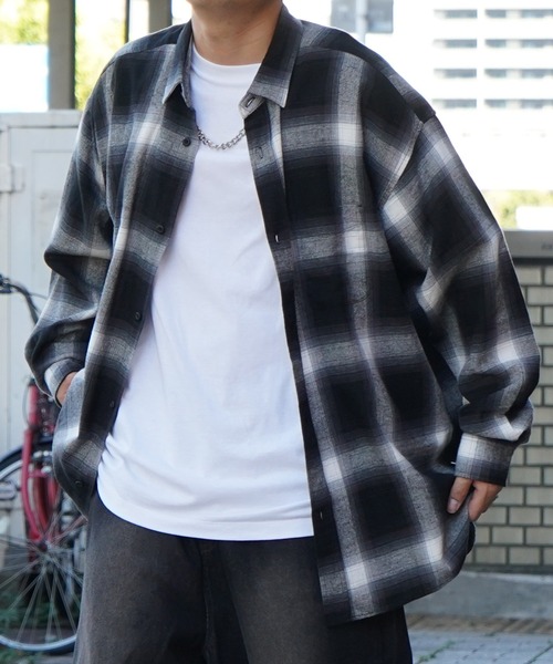 ILL'S（イルズ）の「ソフトコットン オンブレチェック / ネルチェック ビッグシルエットシャツ 【ILL'S】（シャツ/ブラウス・メンズ・ネイビー/ブラック/チャコールグレー/ブラウン/ホワイト・L/M）」の10枚目の写真