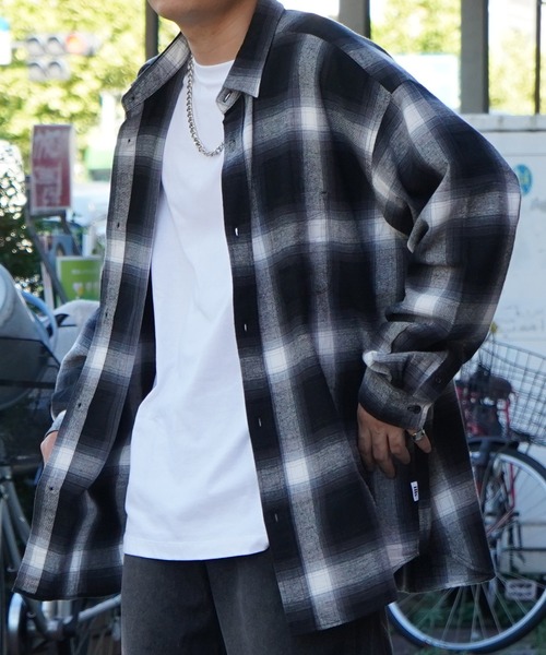ILL'S（イルズ）の「ソフトコットン オンブレチェック / ネルチェック ビッグシルエットシャツ 【ILL'S】（シャツ/ブラウス・メンズ・ネイビー/ブラック/チャコールグレー/ブラウン/ホワイト・L/M）」の11枚目の写真