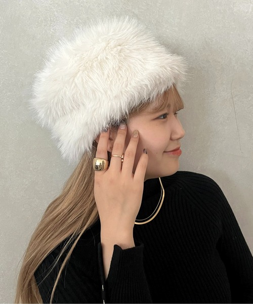 prose verse（プロズヴェール）の「ファーコサック帽（ハット・レディース・オフホワイト/ベージュ/ブラック・ﾌﾘ-）」の5枚目の写真