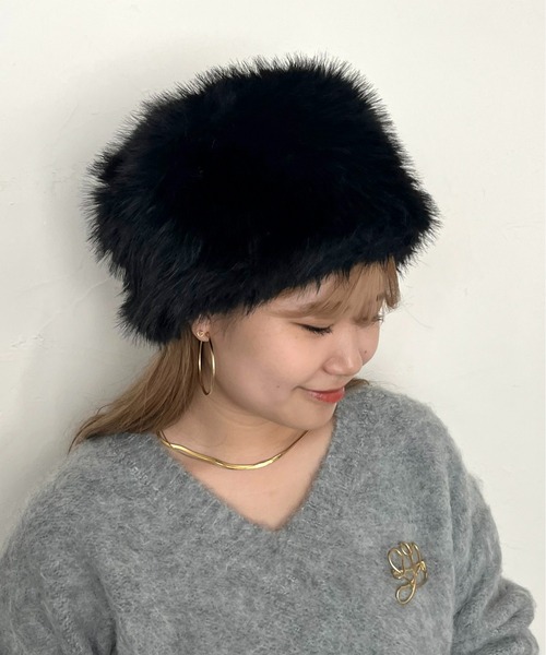 prose verse（プロズヴェール）の「ファーコサック帽（ハット・レディース・オフホワイト/ベージュ/ブラック・ﾌﾘ-）」の6枚目の写真