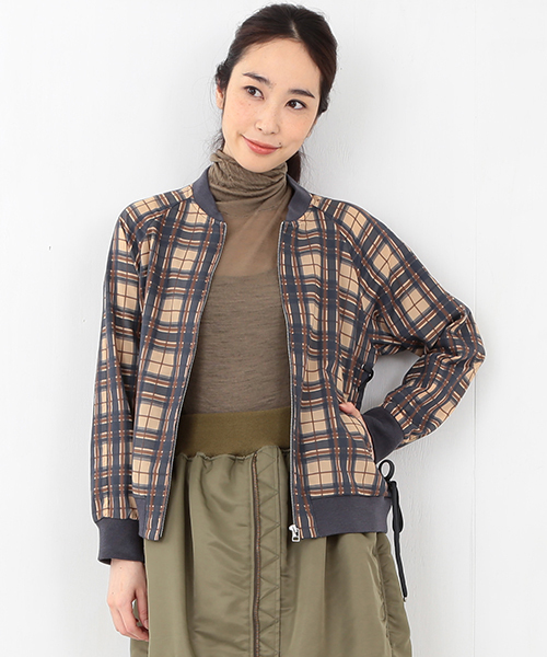 Ray BEAMS（レイビームス）の「RBS / シアーチェック レースアップ ブルゾン（ブルゾン・レディース・ライトブラウン/ネイビー・0/1）」の6枚目の写真