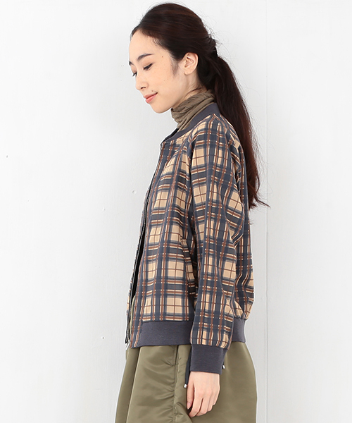 Ray BEAMS（レイビームス）の「RBS / シアーチェック レースアップ ブルゾン（ブルゾン・レディース・ライトブラウン/ネイビー・0/1）」の7枚目の写真