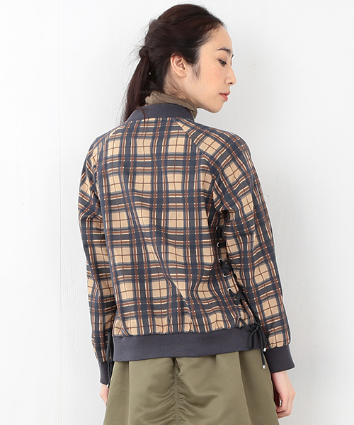 Ray BEAMS（レイビームス）の「RBS / シアーチェック レースアップ ブルゾン（ブルゾン・レディース・ライトブラウン/ネイビー・0/1）」の8枚目の写真