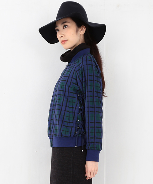 Ray BEAMS（レイビームス）の「RBS / シアーチェック レースアップ ブルゾン（ブルゾン・レディース・ライトブラウン/ネイビー・0/1）」の9枚目の写真