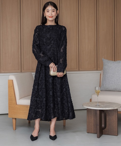 coca（coca）（コカ）の「フリンジシアージャカードオッケージョンドレス（ドレス・レディース・ブラック/ネイビー/グレイッシュベージュ・L/M）」の3枚目の写真