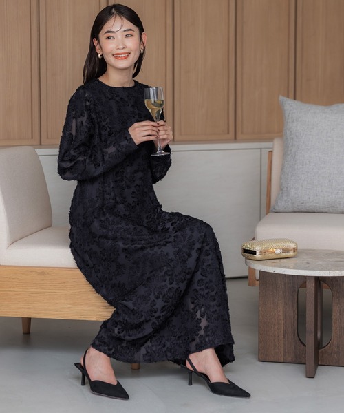 coca（coca）（コカ）の「フリンジシアージャカードオッケージョンドレス（ドレス・レディース・ブラック/ネイビー/グレイッシュベージュ・L/M）」の10枚目の写真