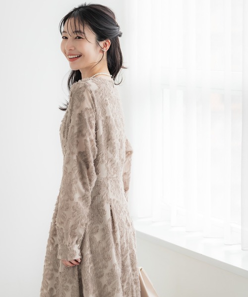 coca（coca）（コカ）の「フリンジシアージャカードオッケージョンドレス（ドレス・レディース・ブラック/ネイビー/グレイッシュベージュ・L/M）」の6枚目の写真