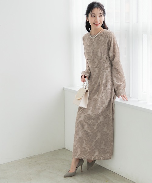 coca（coca）（コカ）の「フリンジシアージャカードオッケージョンドレス（ドレス・レディース・ブラック/ネイビー/グレイッシュベージュ・L/M）」の7枚目の写真