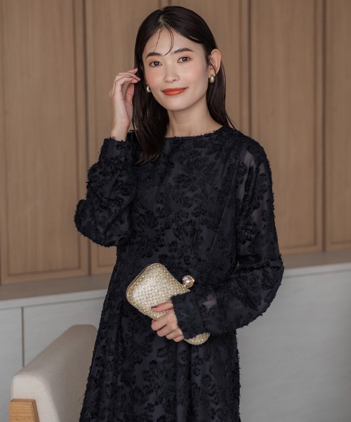 coca（coca）（コカ）の「フリンジシアージャカードオッケージョンドレス（ドレス・レディース・ブラック/ネイビー/グレイッシュベージュ・L/M）」の9枚目の写真