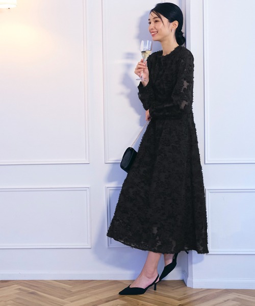 coca（coca）（コカ）の「フリンジシアージャカードオッケージョンドレス（ドレス・レディース・ブラック/ネイビー/グレイッシュベージュ・L/M）」の15枚目の写真