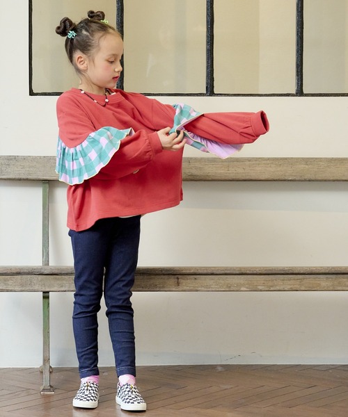 CALMIA(カルミア)の「ギンガムチェックバックフリルトレーナー(80~150cm)(スウェット・キッズ・レッド/オフホワイト/チャコール・120/80/130/95/100/110/140/90/150)」の9枚目の写真