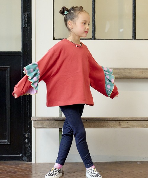 CALMIA(カルミア)の「ギンガムチェックバックフリルトレーナー(80~150cm)(スウェット・キッズ・レッド/オフホワイト/チャコール・120/80/130/95/100/110/140/90/150)」の10枚目の写真