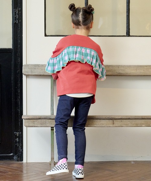 CALMIA(カルミア)の「ギンガムチェックバックフリルトレーナー(80~150cm)(スウェット・キッズ・レッド/オフホワイト/チャコール・120/80/130/95/100/110/140/90/150)」の5枚目の写真