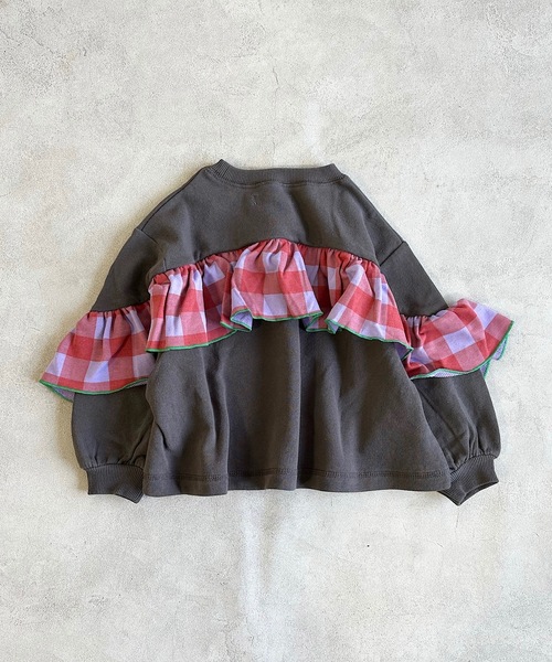 CALMIA(カルミア)の「ギンガムチェックバックフリルトレーナー(80~150cm)(スウェット・キッズ・レッド/オフホワイト/チャコール・120/80/130/95/100/110/140/90/150)」の18枚目の写真
