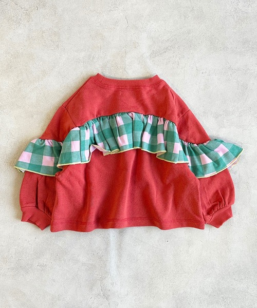 CALMIA(カルミア)の「ギンガムチェックバックフリルトレーナー(80~150cm)(スウェット・キッズ・レッド/オフホワイト/チャコール・120/80/130/95/100/110/140/90/150)」の16枚目の写真