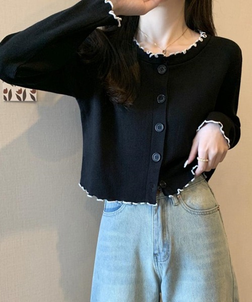 Chaco closet(チャコ クローゼット)の「メロウ配色デザインニットカーディガン(カーディガン/ボレロ・レディース・ブラック/ベージュ/アイボリー・FREE)」の20枚目の写真