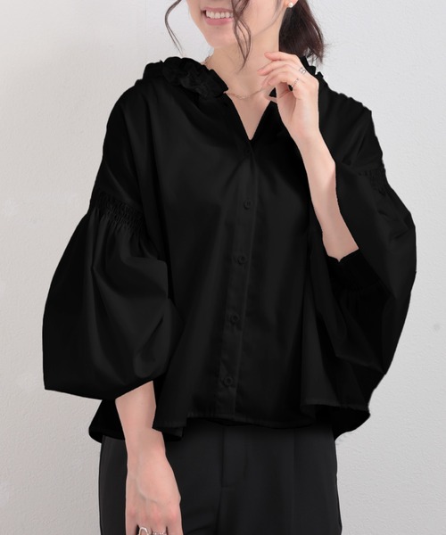 O.S.K（オーエスケー）の「[O.S.K]ベイビー フーディーフリルブラウス（シャツ/ブラウス・レディース・ホワイト/ブラック・FREE）」の16枚目の写真