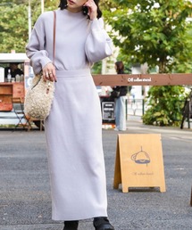 FREE'S MART | スタンドネックブラウジングリブニットワンピース(ワンピース)