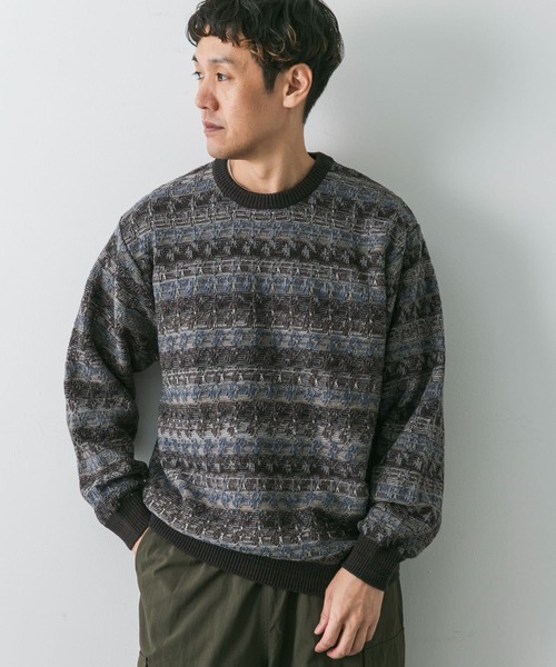 URBAN RESEARCH DOORS(アーバンリサーチドアーズ)の「ボーダージャガードニット(ニット/セーター・メンズ・ブラウン系その他/グレー系その他・LARGE/MEDIUM)」の1枚目の写真