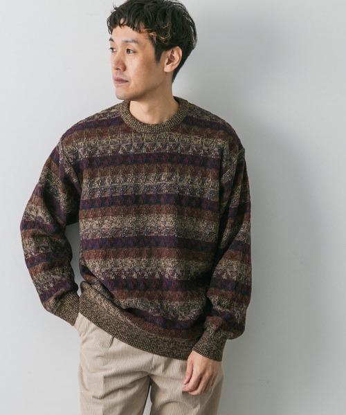 URBAN RESEARCH DOORS(アーバンリサーチドアーズ)の「ボーダージャガードニット(ニット/セーター・メンズ・ブラウン系その他/グレー系その他・LARGE/MEDIUM)」の4枚目の写真