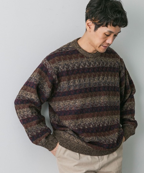 URBAN RESEARCH DOORS(アーバンリサーチドアーズ)の「ボーダージャガードニット(ニット/セーター・メンズ・ブラウン系その他/グレー系その他・LARGE/MEDIUM)」の5枚目の写真