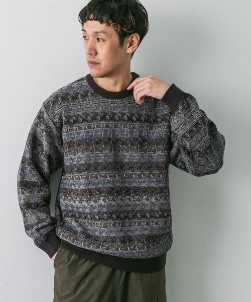 URBAN RESEARCH DOORS(アーバンリサーチドアーズ)の「ボーダージャガードニット(ニット/セーター・メンズ・ブラウン系その他/グレー系その他・LARGE/MEDIUM)」の9枚目の写真