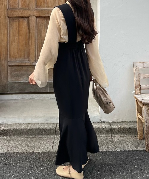 JUNOAH（ジュノア）の「ツイストリボンサスペンダーマーメイドスカート