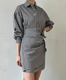 タックラップスカートチェックシャツミニワンピース