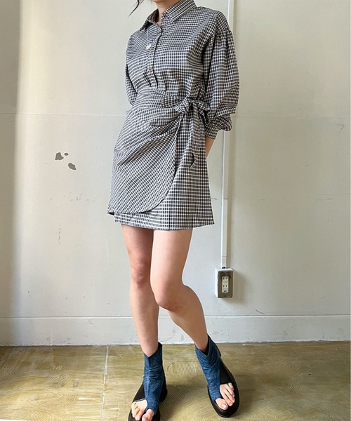 Jewelobe（ジュエローブ）の「タックラップスカートチェックシャツミニワンピース（ワンピース・レディース・グリーン/ベージュ/ブラック・FREE）」の12枚目の写真