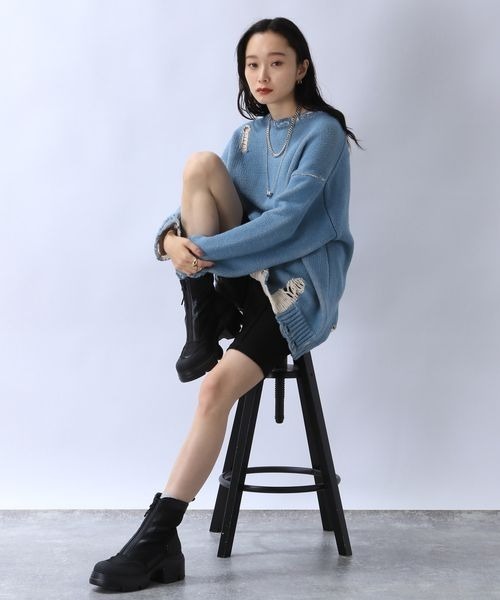 JEANASIS(ジーナシス)の「3Gペイントクラッシュプルオーバー/104639(ニット/セーター・レディース・チャコールグレー/ブルー/ライトグレー・FREE)」の5枚目の写真