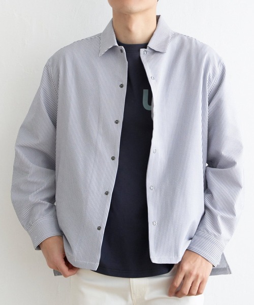 ikka(イッカ)の「イージーケアサッカースナップシャウター(ブルゾン・メンズ・ベージュ/ネイビー/オリーブ/ブルー・M/L/XL/S)」の4枚目の写真