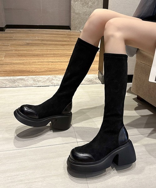 Miniministore(ミニミニストア)の「厚底ブーツ ニーハイブーツ ロングブーツ(ブーツ・レディース・ブラック・22.5cm/23.0cm/23.5cm/24.0cm/25.0cm/24.5cm)」の1枚目の写真