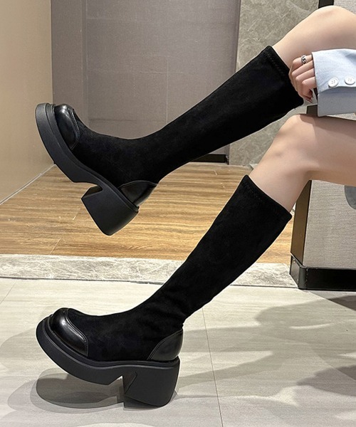 Miniministore(ミニミニストア)の「厚底ブーツ ニーハイブーツ ロングブーツ(ブーツ・レディース・ブラック・22.5cm/23.0cm/23.5cm/24.0cm/25.0cm/24.5cm)」の2枚目の写真