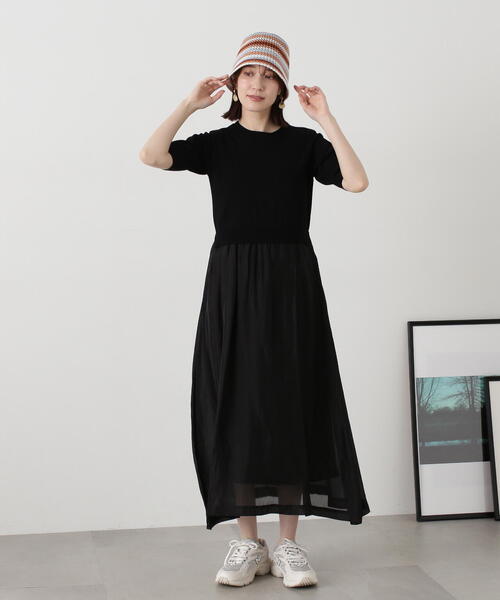 N.（N. Natural Beauty Basic）（エヌエヌナチュラルビューティーベーシック）の「◆シアースカートニットドッキングワンピース（ワンピース・レディース・グレー/ブラック/ベージュ・MEDIUM）」の6枚目の写真