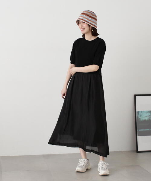 N.（N. Natural Beauty Basic）（エヌエヌナチュラルビューティーベーシック）の「◆シアースカートニットドッキングワンピース（ワンピース・レディース・グレー/ブラック/ベージュ・MEDIUM）」の7枚目の写真