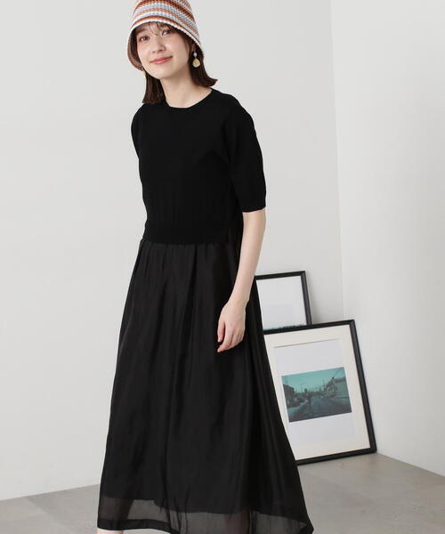 N.（N. Natural Beauty Basic）（エヌエヌナチュラルビューティーベーシック）の「◆シアースカートニットドッキングワンピース（ワンピース・レディース・グレー/ブラック/ベージュ・MEDIUM）」の9枚目の写真