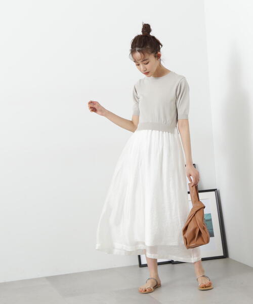 N.（N. Natural Beauty Basic）（エヌエヌナチュラルビューティーベーシック）の「◆シアースカートニットドッキングワンピース（ワンピース・レディース・グレー/ブラック/ベージュ・MEDIUM）」の16枚目の写真