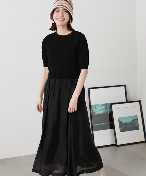 N.（N. Natural Beauty Basic）（エヌエヌナチュラルビューティーベーシック）の「◆シアースカートニットドッキングワンピース（ワンピース・レディース・グレー/ブラック/ベージュ・MEDIUM）」の2枚目の写真