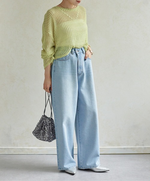 Thevon（ゼボン）の「ショート丈メッシュニット（ニット/セーター・レディース・ライム/ベージュ/ミント/ブラック/サンドベージュ・FREE）」の19枚目の写真